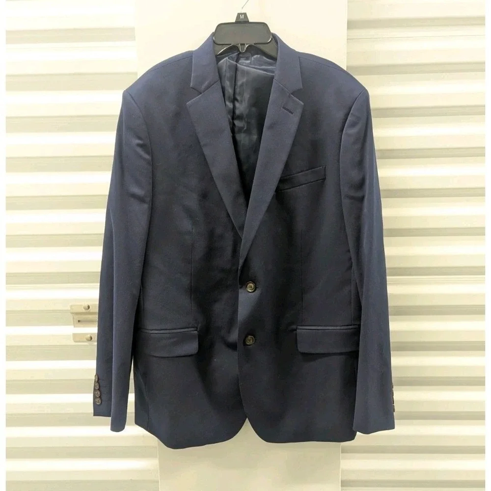 Quiet Luxury J. Ferrar Navy Stretch Slim Fit Suit 44R Business Wedding